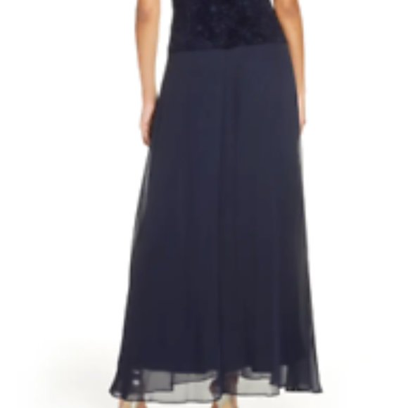 ALEX EVENINGS SEQUIN MOCK TWO PIECE NAVY GOWN sz 18 - Picture 4 of 5